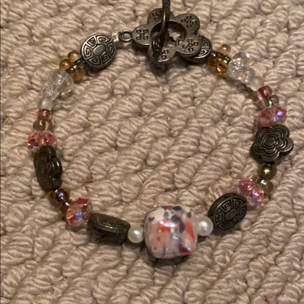8 inch long pink beaded bracelet